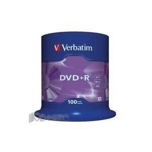 Носители информации Verbatim DVD+R 4,7Gb 16х Cake/100 43551
