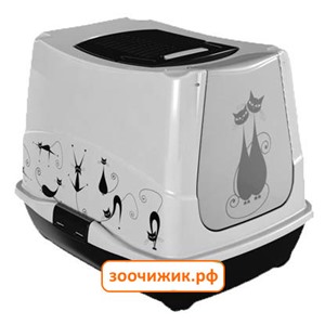 Туалет Moderna "Trendy cat" домик с рис кошка (39*50*39) Черно-белый для кошек