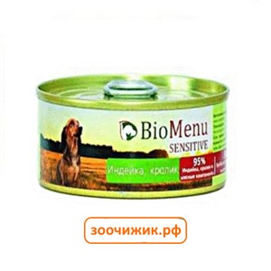 Консервы BioMenu Sensitive для собак индейка+кролик (100 гр)