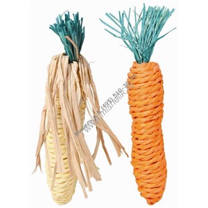 TRIXIE Набор игрушек для грызунов 15см х 2 шт, `Морковь и Кукуруза` сизаль