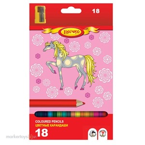 Карандаши цветные 18 цв.+точилка  Horse 07054852