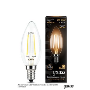  Gauss Лампа Gauss LED Filament Candle E14 5W 2700К 103801105