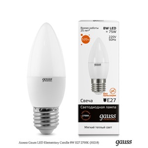  Gauss Лампа Gauss LED Elementary Candle 8W E27 2700K (33218)