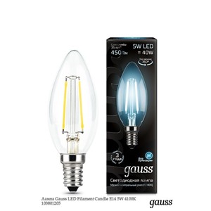  Gauss Лампа Gauss LED Filament Candle E14 5W 4100К 103801205