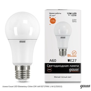  Gauss Лампа Gauss LED Elementary Globe 12W A60 E27 2700K 1/40 (LD23212)