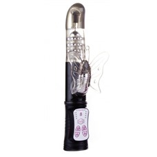 Чёрный перезаряжаемый вибратор Rechargeable Butterfly с клиторальной бабочкой - 22,8 см.