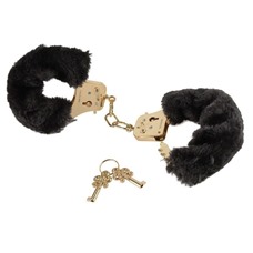 Наручники с чёрной меховой опушкой GOLD DELUXE FURRY CUFFS