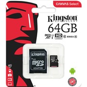 Карта памяти MicroSDXC 64 Gb Kingston class 10 80Mb/s Canvas Select /UHS-I U1/SDCS/64GB/R-80Mb/sW-10Mb/s