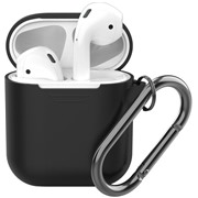 Чехол Deppa (47014) силиконовый для AirPods, карабин, ремешок, черный