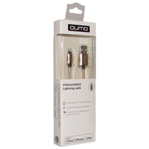 Кабель Qumo (20719) Apple 8-pin MFI золото, нейлон коннектор металл