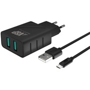 З/У BoraSCO (37263) 2 USB 2.4A + кабель micro USB черный, 1м