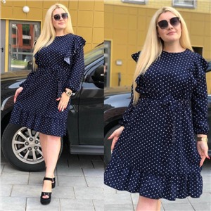 Платье SIZE PLUS в горошек темно-синее A108