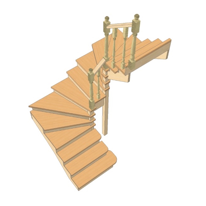 №3.1.8.3. Лестница с разворотом на 180 градусов, с забежными ступенями