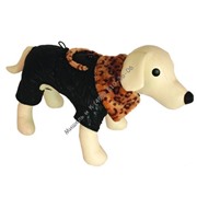 DEZZIE Комбинезон для собак стеганный  черный с леопардовым воротником  35 см