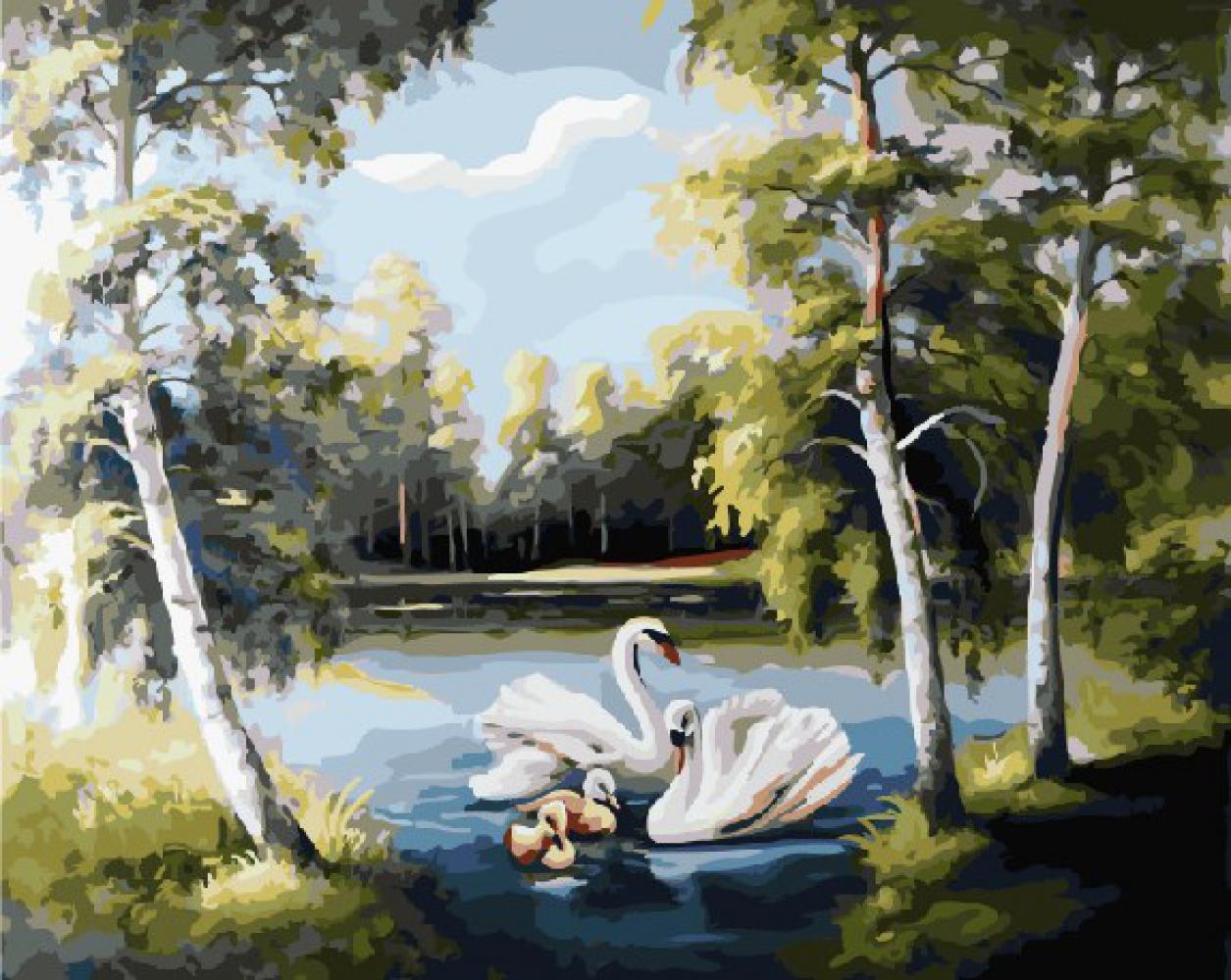 картина озеро и лебеди