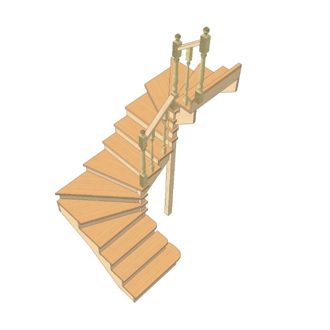 №3.1.6.3. Лестница с разворотом на 180 градусов, с забежными ступенями