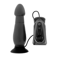 Чёрный анальный стимулятор с вибрацией THRUSTING BUTT PLUG - 14,5 см.